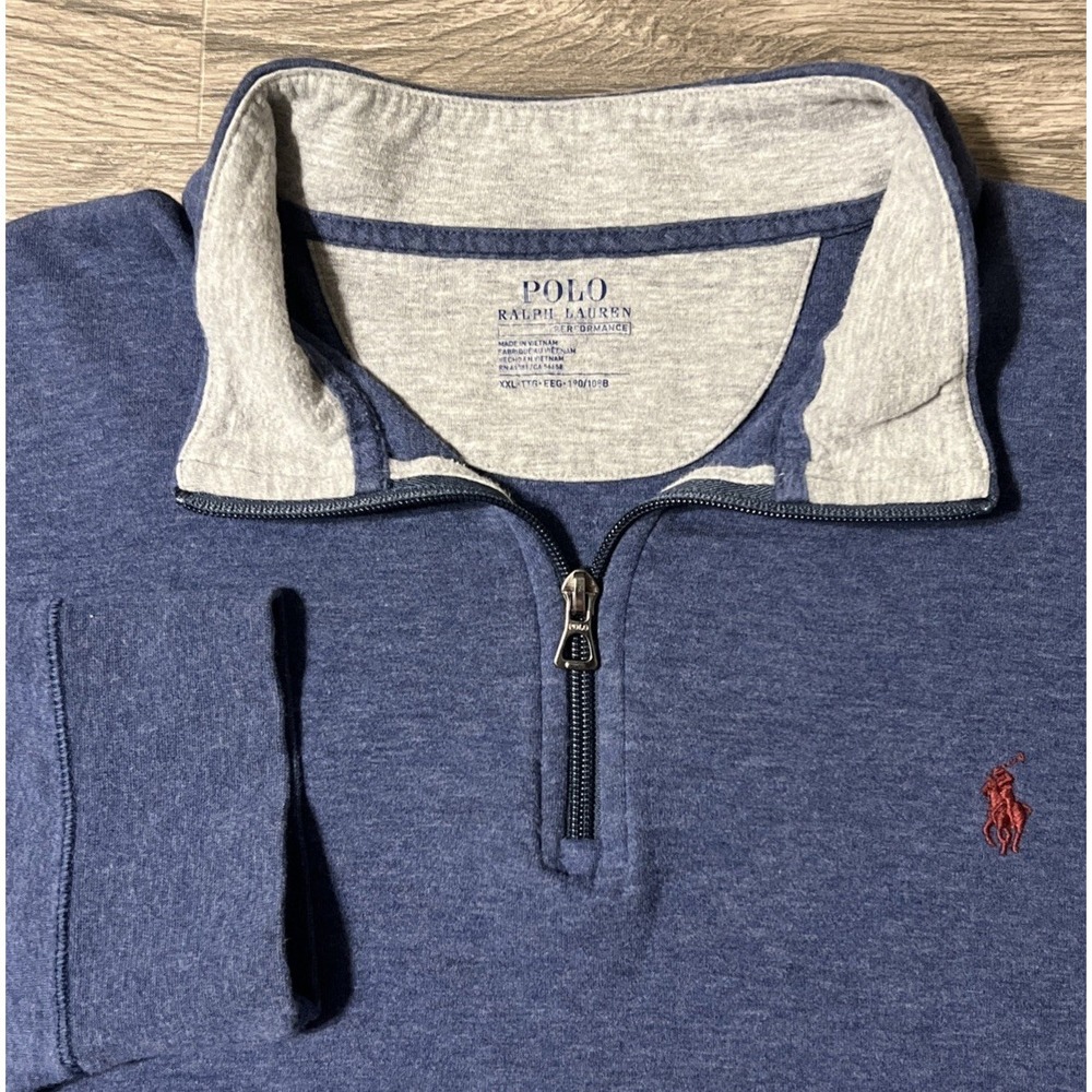 Polo Ralph Lauren Performance 1/4 Zip Blue Heather Pullover Sweater XXL Red Pony